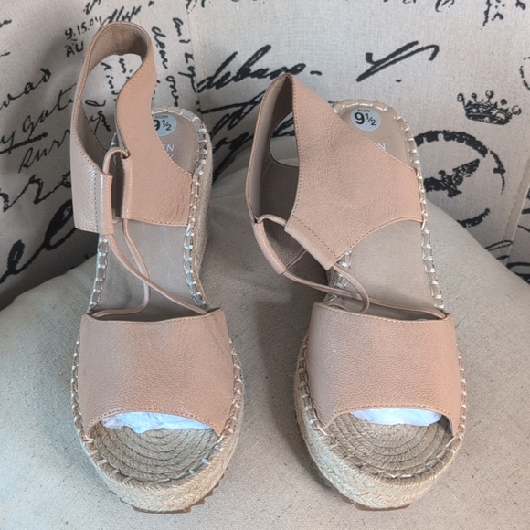 Eileen Fisher Agnes Espadrille Wedge Sandals Beige Leather Open Toe 9.5 - Picture 4 of 16